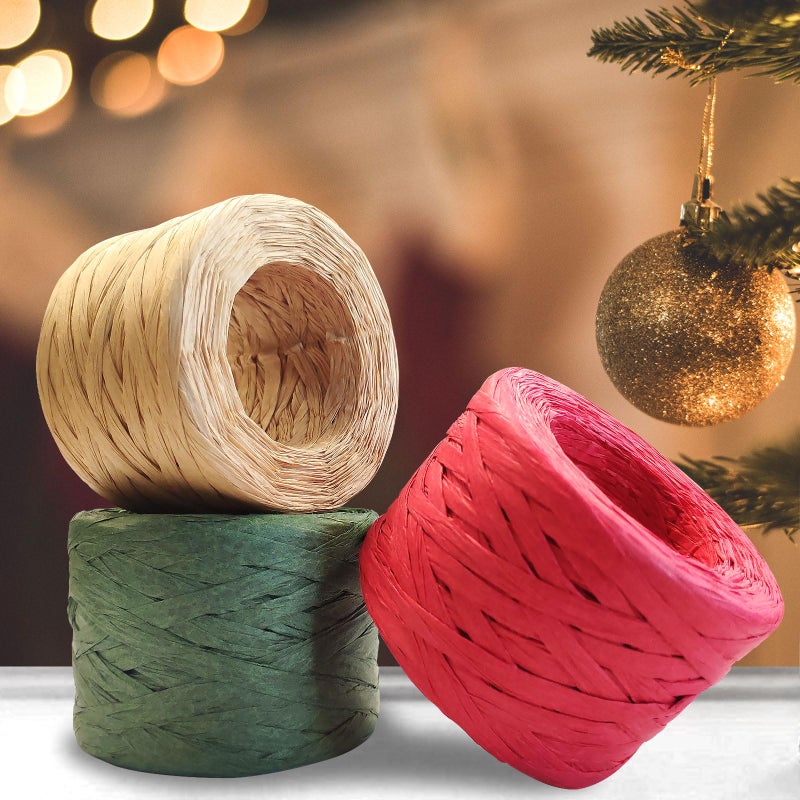 CREATRILL 3 لفات من خيوط الكرافت الحمراء والخضراء 1/4" بطول 492 قدم، 164 قدم لكل لفة، خيوط تعبئة لعيد الميلاد - Image 3